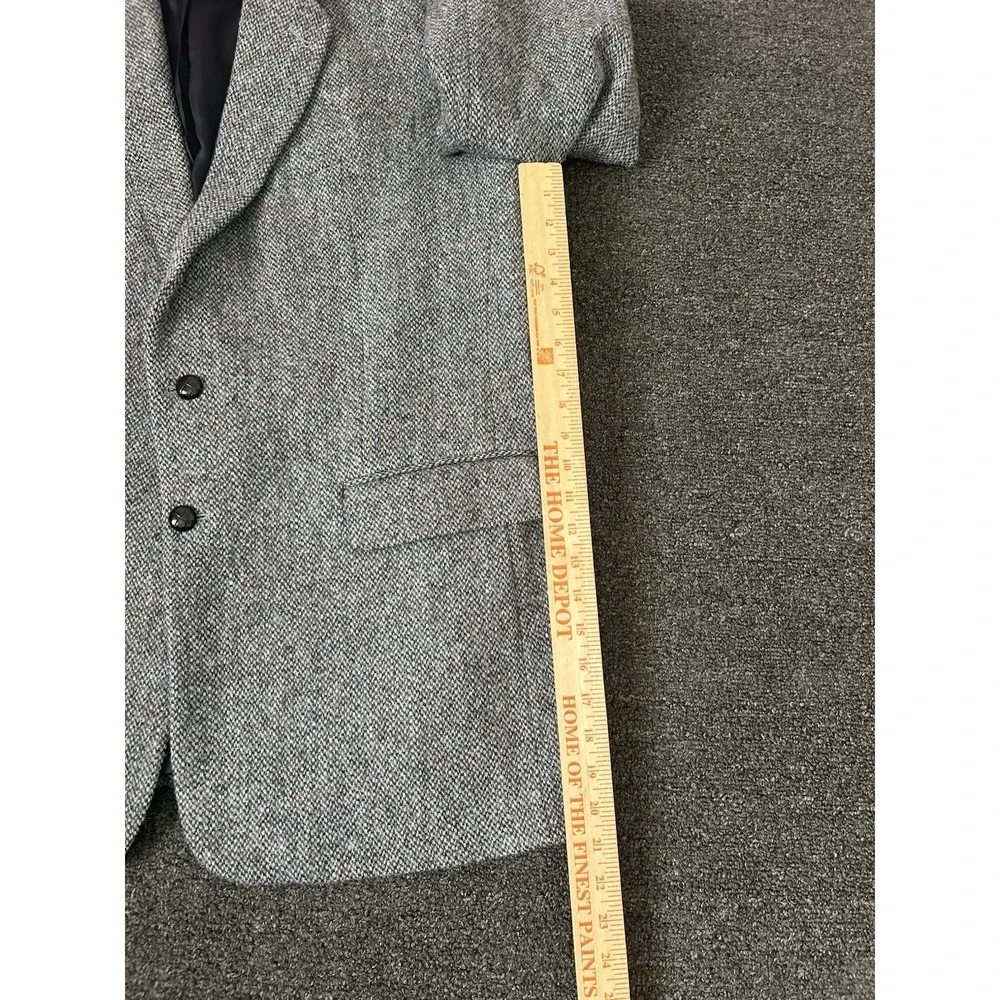 Harris Tweed Blazer Grey Mens 46 Long Herringbone Pure New Wool Sport Coat Dress